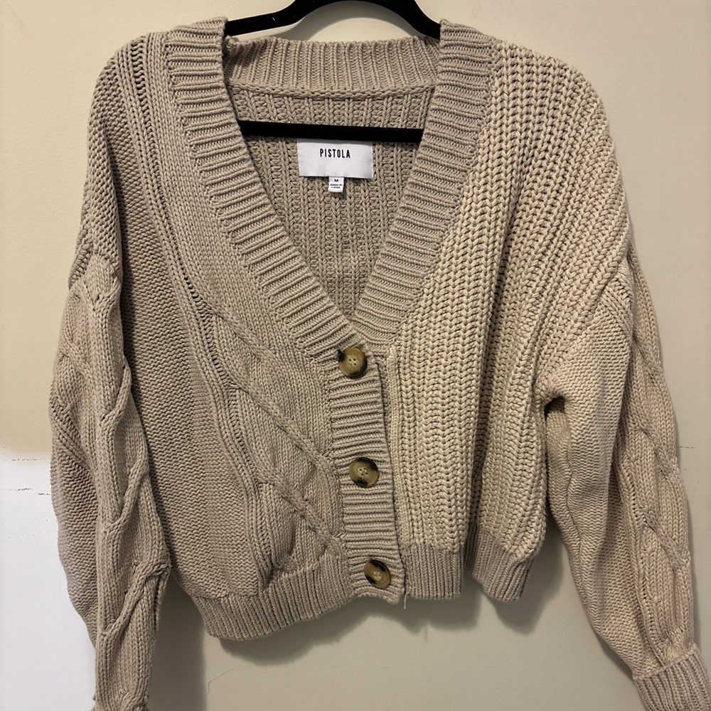 PISTOLA Two-toned knit cropped cardigan